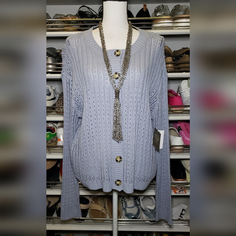 Vince Camuto Open Weave Light Blue Cardigan